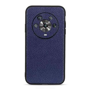 For Honor Magic4 Accurate Hole Litchi Texture Genuine Leather Phone Case(Blue)