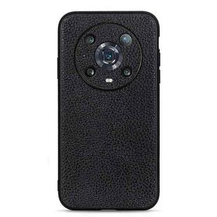 For Honor Magic4 Pro Accurate Hole Litchi Texture Genuine Leather Phone Case(Black)