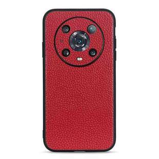 For Honor Magic4 Pro Accurate Hole Litchi Texture Genuine Leather Phone Case(Red)