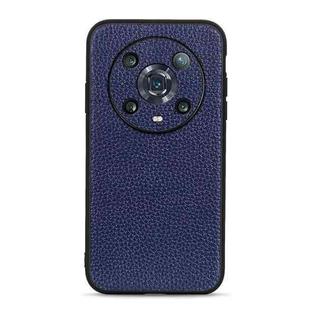 For Honor Magic4 Pro Accurate Hole Litchi Texture Genuine Leather Phone Case(Blue)