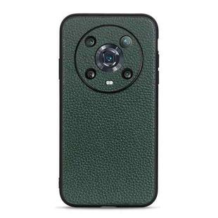 For Honor Magic4 Pro Accurate Hole Litchi Texture Genuine Leather Phone Case(Green)