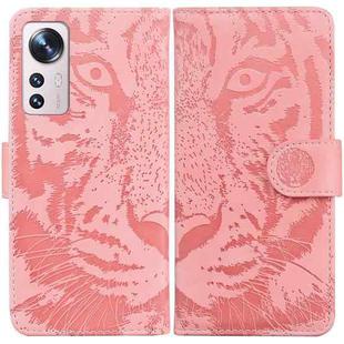 For Xiaomi 12 / 12X Tiger Embossing Pattern Horizontal Flip Leather Phone Case(Pink)