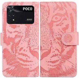 For Xiaomi Poco M4 Pro Tiger Embossing Pattern Horizontal Flip Leather Phone Case(Pink)