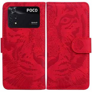 For Xiaomi Poco M4 Pro Tiger Embossing Pattern Horizontal Flip Leather Phone Case(Red)