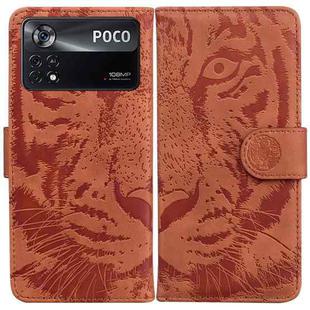For Xiaomi Poco X4 Pro 5G Tiger Embossing Pattern Horizontal Flip Leather Phone Case(Brown)