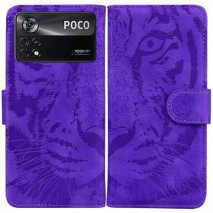 For Xiaomi Poco X4 Pro 5G Tiger Embossing Pattern Horizontal Flip Leather Phone Case(Purple)