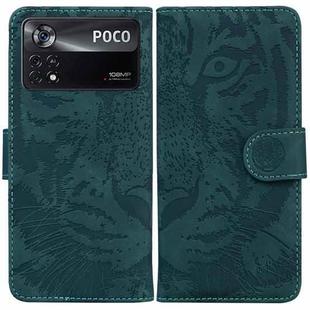 For Xiaomi Poco X4 Pro 5G Tiger Embossing Pattern Horizontal Flip Leather Phone Case(Green)