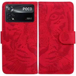 For Xiaomi Poco X4 Pro 5G Tiger Embossing Pattern Horizontal Flip Leather Phone Case(Red)