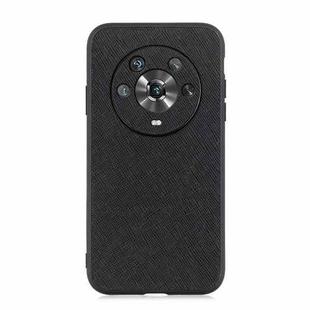 For Honor Magic4 Accurate Hole Cross Texture Genuine Leather Phone Case(Black)