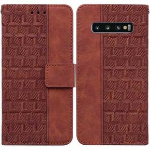 For Samsung Galaxy S10 Geometric Embossed Leather Phone Case(Brown)