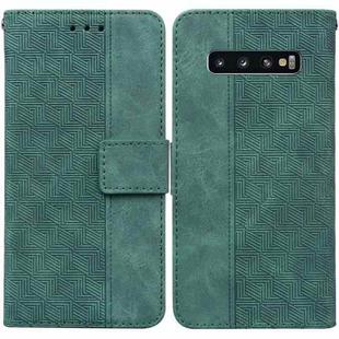 For Samsung Galaxy S10+ Geometric Embossed Leather Phone Case(Green)