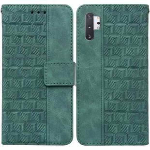 For Samsung Galaxy Note10+ Geometric Embossed Leather Phone Case(Green)
