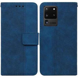 For Samsung Galaxy S20 Ultra Geometric Embossed Leather Phone Case(Blue)