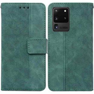 For Samsung Galaxy S20 Ultra Geometric Embossed Leather Phone Case(Green)