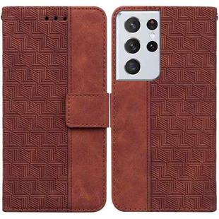 For Samsung Galaxy S21 Ultra 5G Geometric Embossed Leather Phone Case(Brown)