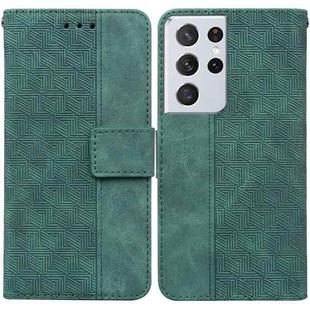 For Samsung Galaxy S21 Ultra 5G Geometric Embossed Leather Phone Case(Green)