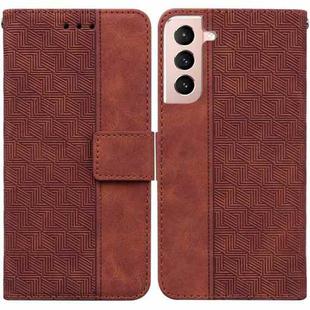 For Samsung Galaxy S22 5G Geometric Embossed Leather Phone Case(Brown)