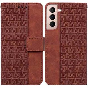 For Samsung Galaxy S22+ 5G Geometric Embossed Leather Phone Case(Brown)