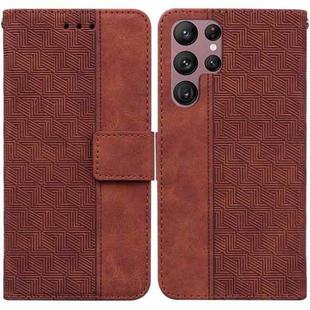 For Samsung Galaxy S22 Ultra 5G Geometric Embossed Leather Phone Case(Brown)