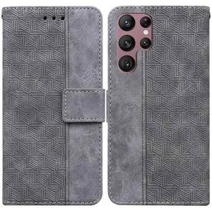 For Samsung Galaxy S22 Ultra 5G Geometric Embossed Leather Phone Case(Grey)