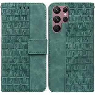 For Samsung Galaxy S22 Ultra 5G Geometric Embossed Leather Phone Case(Green)