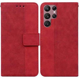 For Samsung Galaxy S22 Ultra 5G Geometric Embossed Leather Phone Case(Red)