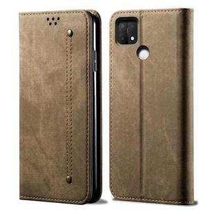 For OPPO A35 / A15 / A15S Denim Texture Casual Style Leather Phone Case(Khaki)