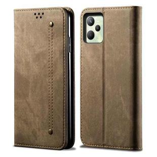 For OPPO Realme C35 Denim Texture Casual Style Leather Phone Case(Khaki)