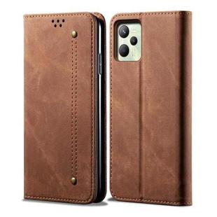 For OPPO Realme C35 Denim Texture Casual Style Leather Phone Case(Brown)