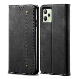 For OPPO Realme C35 Denim Texture Casual Style Leather Phone Case(Black)