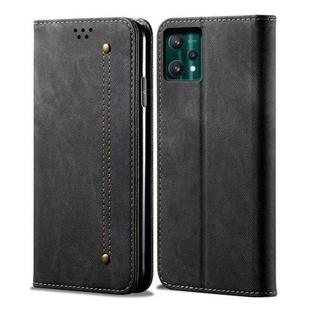 For OPPO Realme 9 Pro+ Denim Texture Casual Style Leather Phone Case(Black)