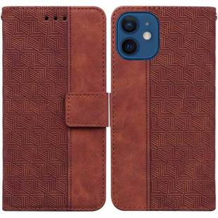 For iPhone 12 / 12 Pro Geometric Embossed Leather Phone Case(Brown)