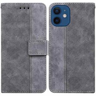 For iPhone 12 / 12 Pro Geometric Embossed Leather Phone Case(Grey)
