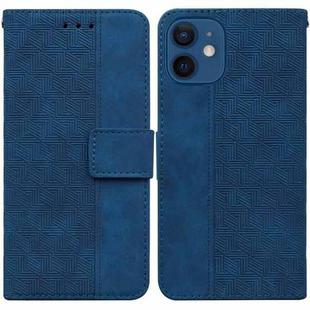 For iPhone 12 / 12 Pro Geometric Embossed Leather Phone Case(Blue)