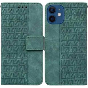 For iPhone 12 / 12 Pro Geometric Embossed Leather Phone Case(Green)