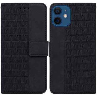 For iPhone 12 / 12 Pro Geometric Embossed Leather Phone Case(Black)