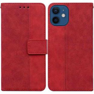 For iPhone 12 / 12 Pro Geometric Embossed Leather Phone Case(Red)