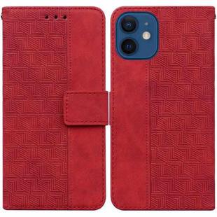 For iPhone 12 mini Geometric Embossed Leather Phone Case (Red)