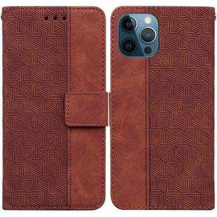 For iPhone 12 Pro Max Geometric Embossed Leather Phone Case(Brown)