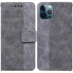 For iPhone 12 Pro Max Geometric Embossed Leather Phone Case(Grey)