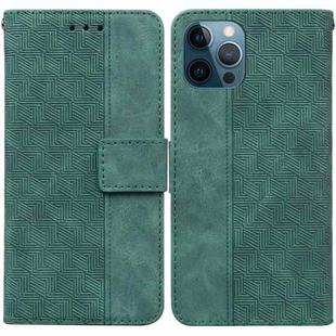 For iPhone 12 Pro Max Geometric Embossed Leather Phone Case(Green)