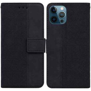 For iPhone 12 Pro Max Geometric Embossed Leather Phone Case(Black)