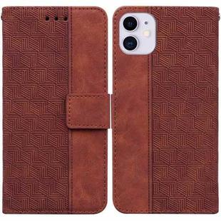 For iPhone 11 Geometric Embossed Leather Phone Case (Brown)