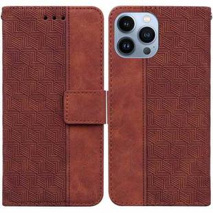 For iPhone 13 Pro Geometric Embossed Leather Phone Case (Brown)