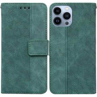 For iPhone 13 Pro Max Geometric Embossed Leather Phone Case (Green)