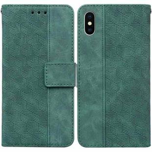 For iPhone X / XS Geometric Embossed Leather Phone Case(Green)