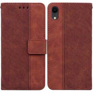 For iPhone XR Geometric Embossed Leather Phone Case(Brown)