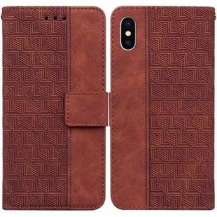 For iPhone XS Max Geometric Embossed Leather Phone Case(Brown)
