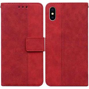 For iPhone XS Max Geometric Embossed Leather Phone Case(Red)