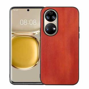 For Huawei P50 Pro Yellow Cow Texture PU Phone Case(Brown)